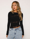 Sexy Lace Patchwork Short-Sleeve Long-Sleeve T-Shirt
