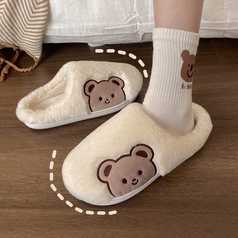 Women's Cute Home Plush Soft Soled Bear Warm Cotton Slippers