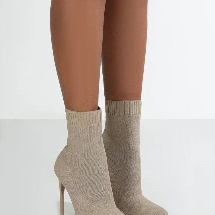 Women's High-heel Point-toe Knitted Stretch Boots - DanaFashionstore