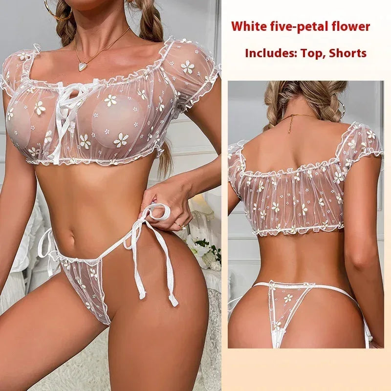 Mesh Petals Underwear Tube Top Panties Set - DanaFashionstore