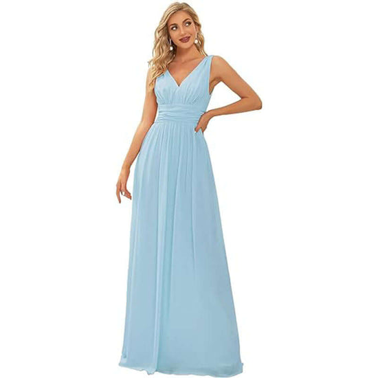 Women's Elegant Graceful Deep V-neck Sleeveless Chiffon Formal Maxi Evening Dress $109.36 Dana Fashion Color: Ice blue Size: US10 Women's clothing Product information: Applicable scenario: Wedding Sleeve type: sleeveless Main fabric composition: Polyester