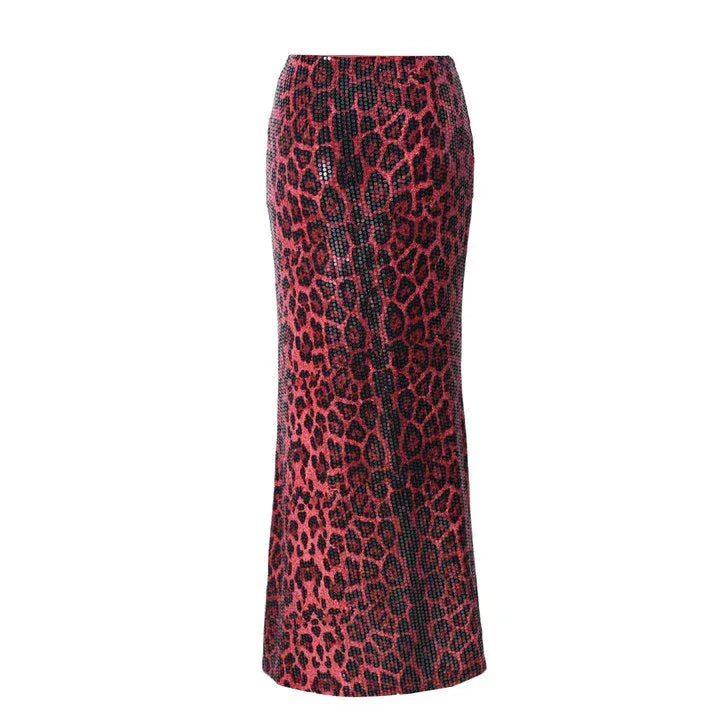 Leopard Print Sequin Stitching Stretch Skirt - DanaFashionstore