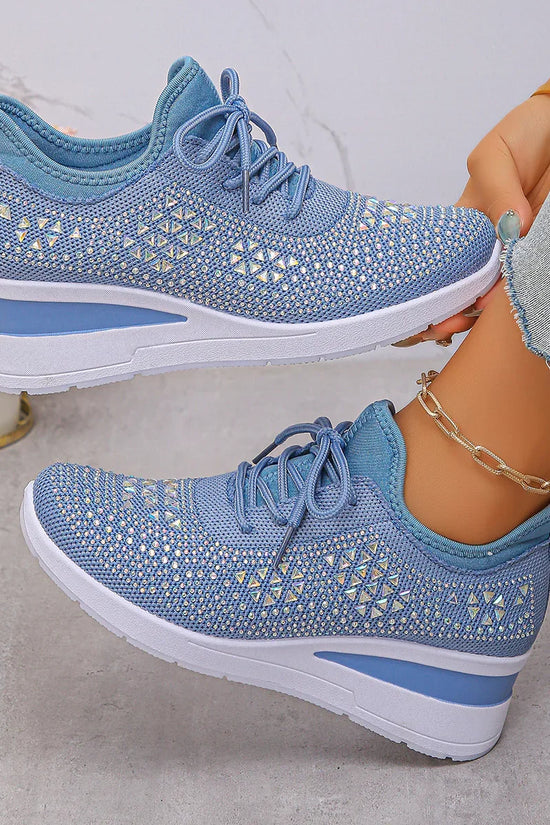 Ins Rhinestone Sneakers Fashion Lace Up Wedges Casual Shoes Women's Daily Commuting Sports Shoes - DanaFashionstore