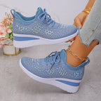 Ins Rhinestone Sneakers Fashion Lace Up Wedges Casual Shoes Women's Daily Commuting Sports Shoes - DanaFashionstore