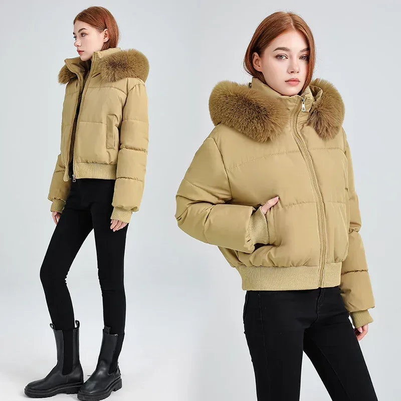 Women's Hooded Fur Collar Cotton Coat 2025 - Designer Padded Jacket - DanaFashionstore
