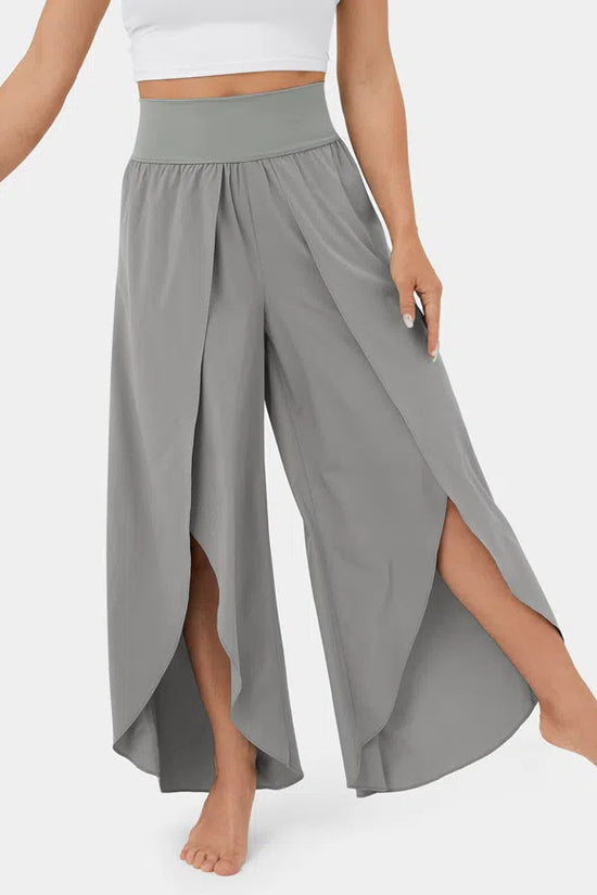 Loose Split Yoga Pants Summer Elastic High Waist Wide Leg Trousers Women's Fashion Versatile Clothing