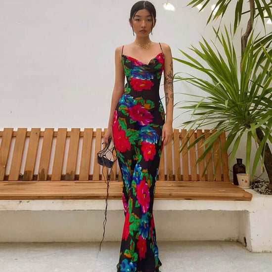 Women's Printed Pile Collar Backless Dress $38.37 Dana Fashion Color: Green Size: L Women's clothing Product information: Pattern: Printing Skirt type: One-Step skirt Color: red printed, orange printing, Green Size: XS,S,M,L,XL Style type: street fashion