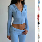 Hoodie Suit Women Leisure Sexy Zip Long Sleeve Sweater And High Waist Long Pants Set - DanaFashionstore