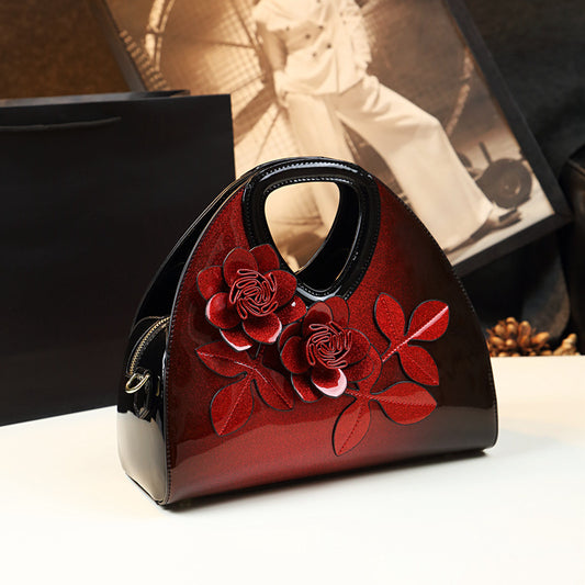 Personalized Flower Dumpling Niche Handbag Versatile Patent Leather Messenger Bag - Dana Fashion
