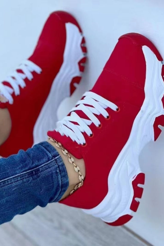 Round Head Thick Bottom Low-top Casual Shoes For Women Plus Size Lace Up Pumps