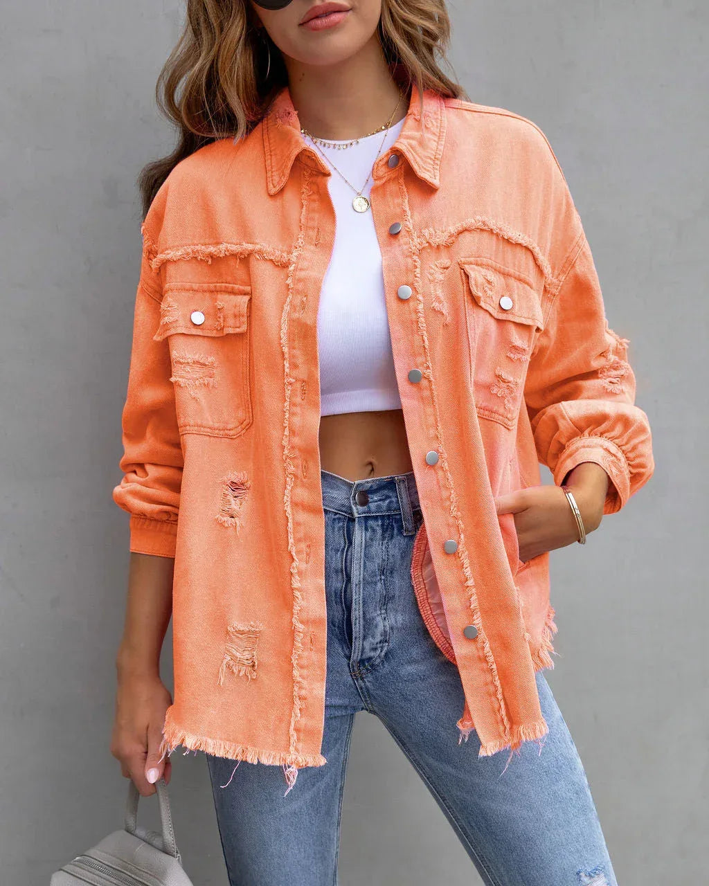 Fashion Ripped Shirt Jacket Female Autumn And Spring Casual Tops Womens Clothing - DanaFashionstore