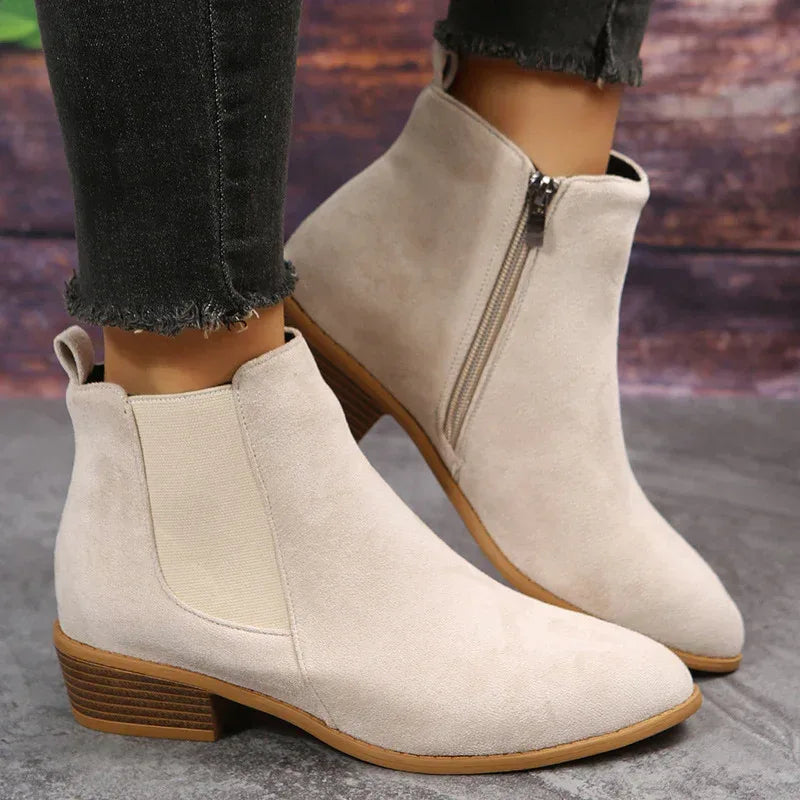 Pointed Suede Elastic Band, Thick Heel Casual Single Shoes For Women - DanaFashionstore