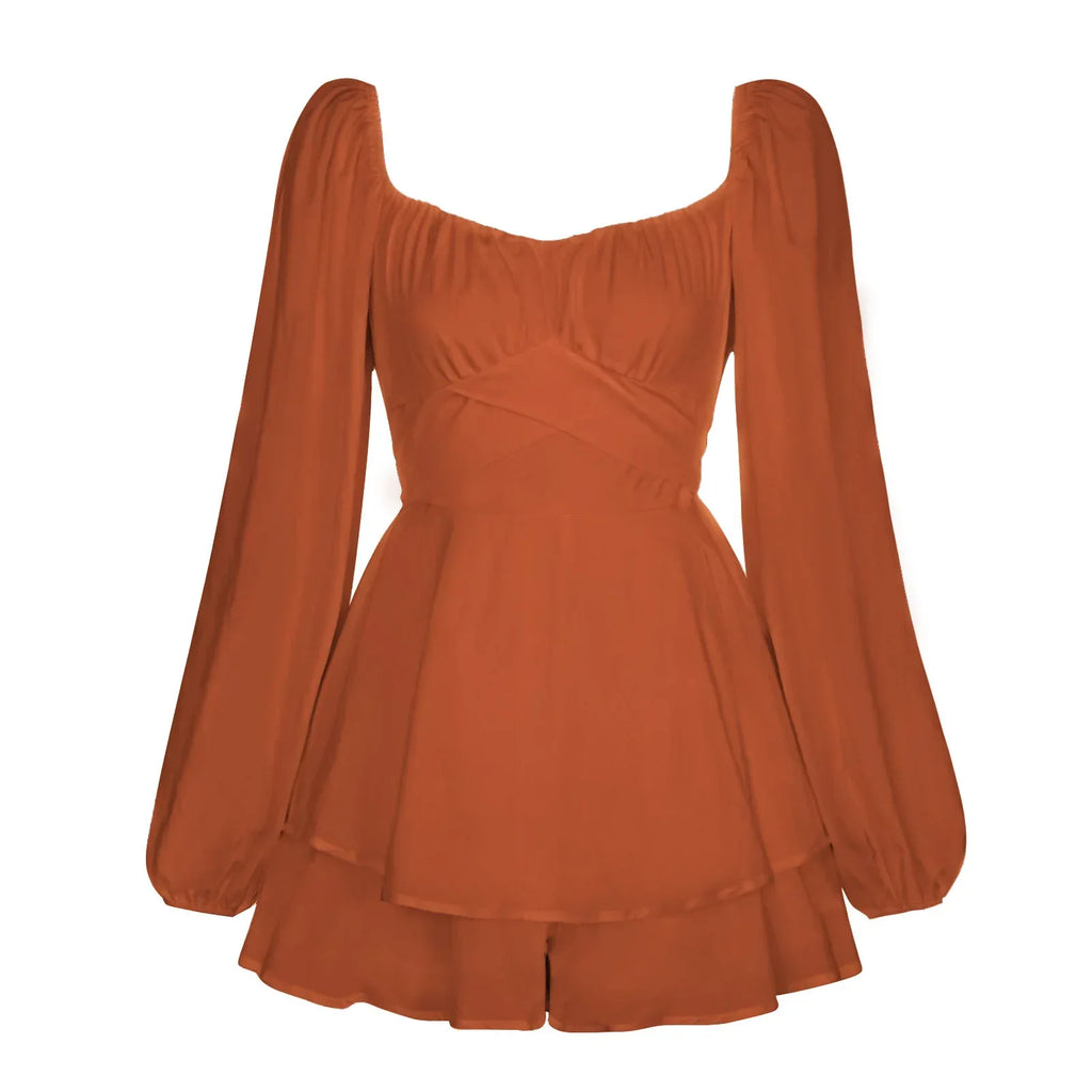 Women Jumpsuit Short Puff Sleeve Fashion Ruffle Shorts - DanaFashionstore