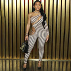 Stretch Striped Hollow-Out Jumpsuit 2026 - Slim-Fit Party Jumpsuit - DanaFashionstore