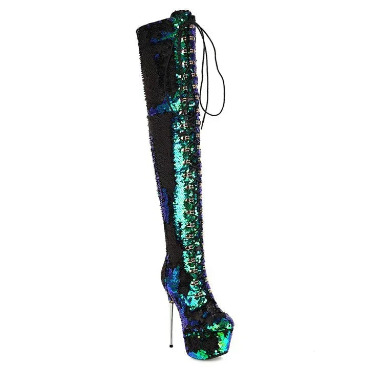 Super High Heels Stiletto Over-the-knee Boots Sequined Boots - DanaFashionstore