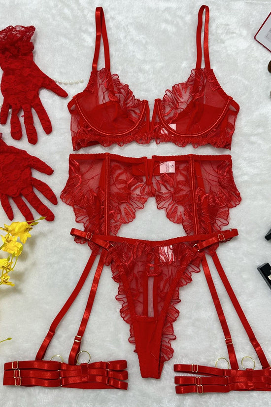 Lace Hollow Out See-through Underwear Underwear Garter Split Five-piece Set