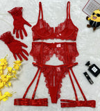 Lace Hollow Out See-through Underwear Underwear Garter Split Five-piece Set - DanaFashionstore