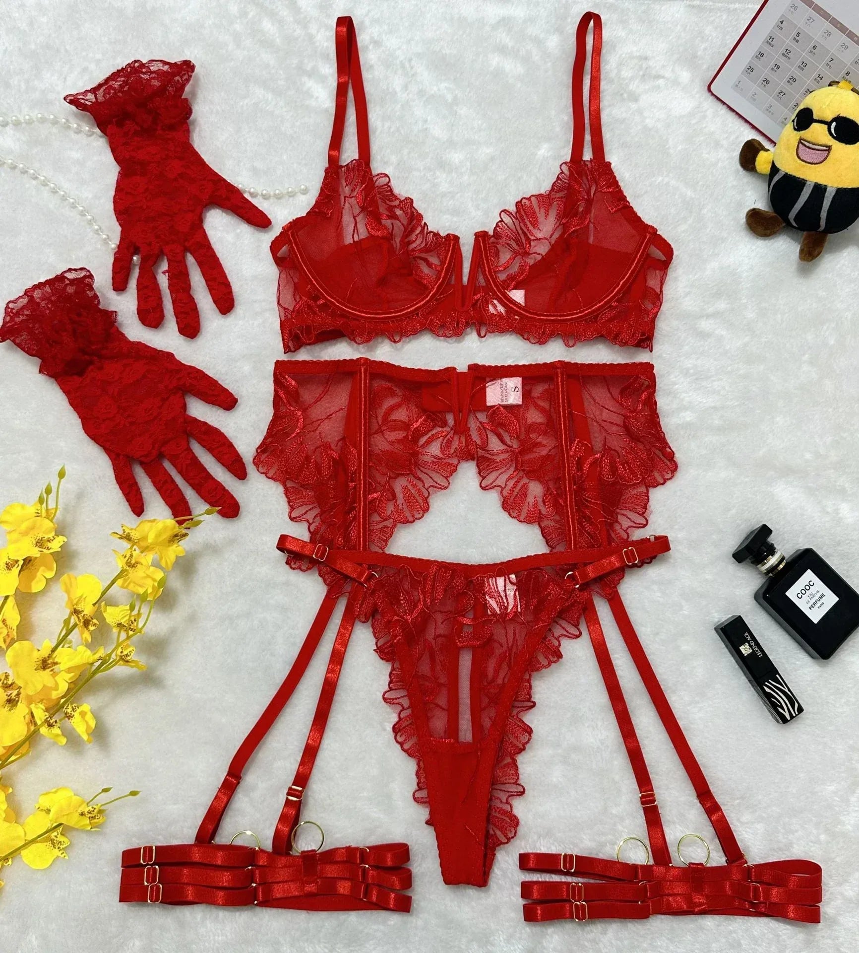 Lace Hollow Out See-through Underwear Underwear Garter Split Five-piece Set - DanaFashionstore