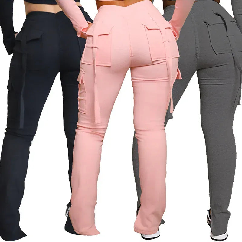 Cargo Pants With Pockets High Waist Drawstring Wide Leg Straight Trousers For Women Overalls - DanaFashionstore