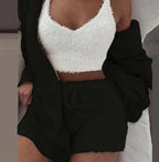 3pcs Womens Clothing Long Sleeve Crop Tank Top And Drawstring Shorts Pajama Set - DanaFashionstore