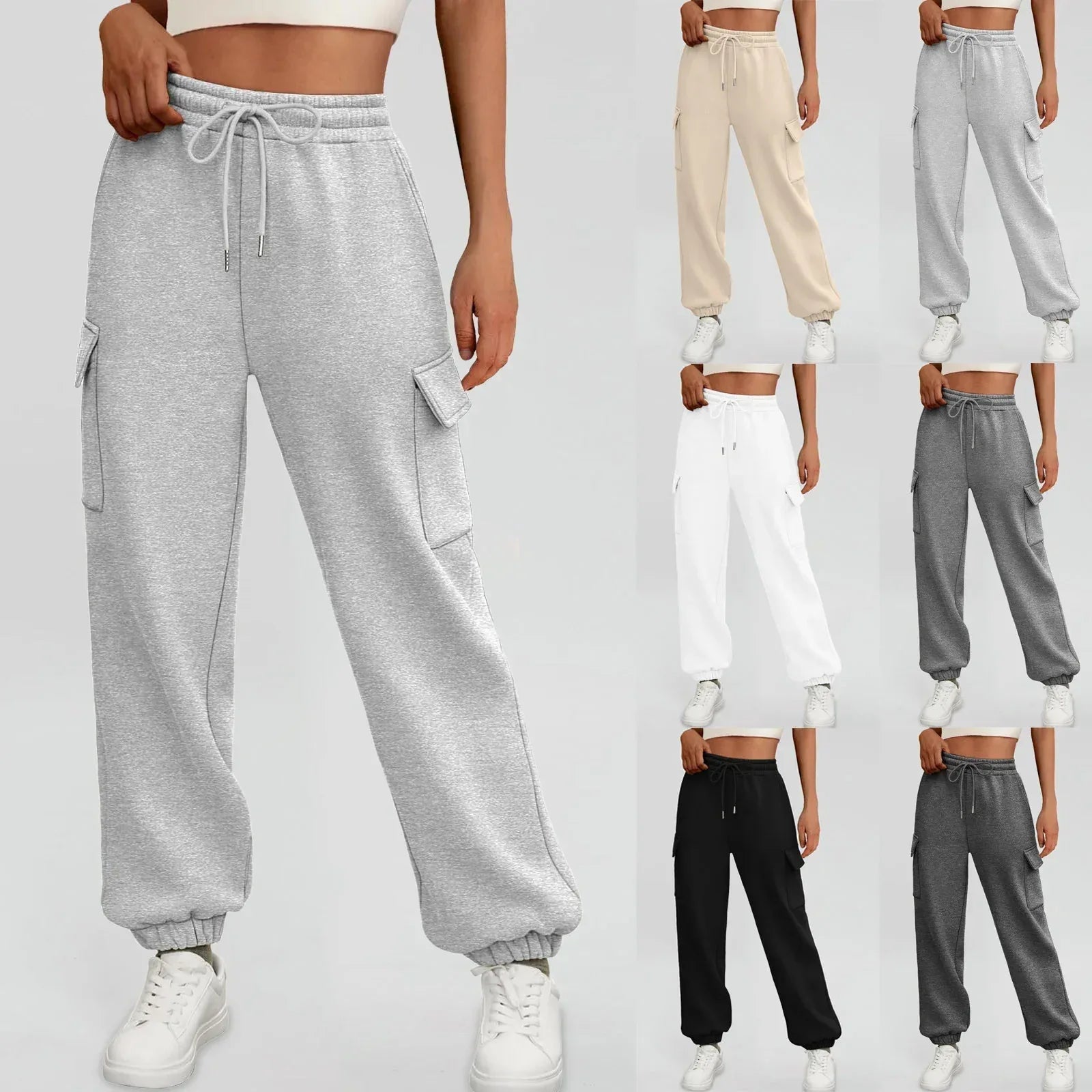 Women's Sweatpants Fleece Lined Baggy Athletic Jogger Trousers With Pockets Fall Casual Trendy Cargo Pants Fall Outfits - DanaFashionstore