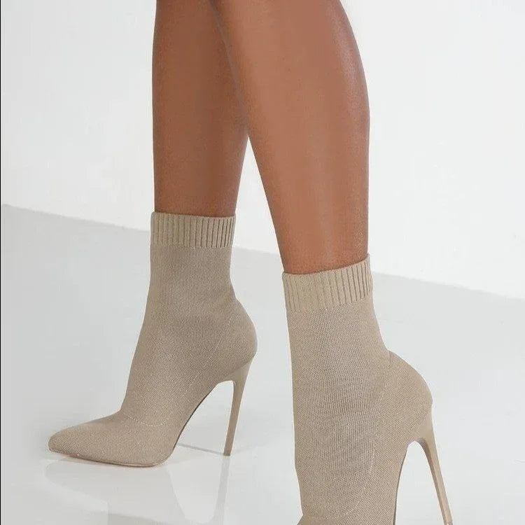 Women's High-heel Point-toe Knitted Stretch Boots - DanaFashionstore