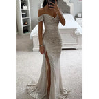 Party Sequins Off-neck Split Dress INS Casual Fashion Dress Women Charming Slimming Dress For Women - DanaFashionstore