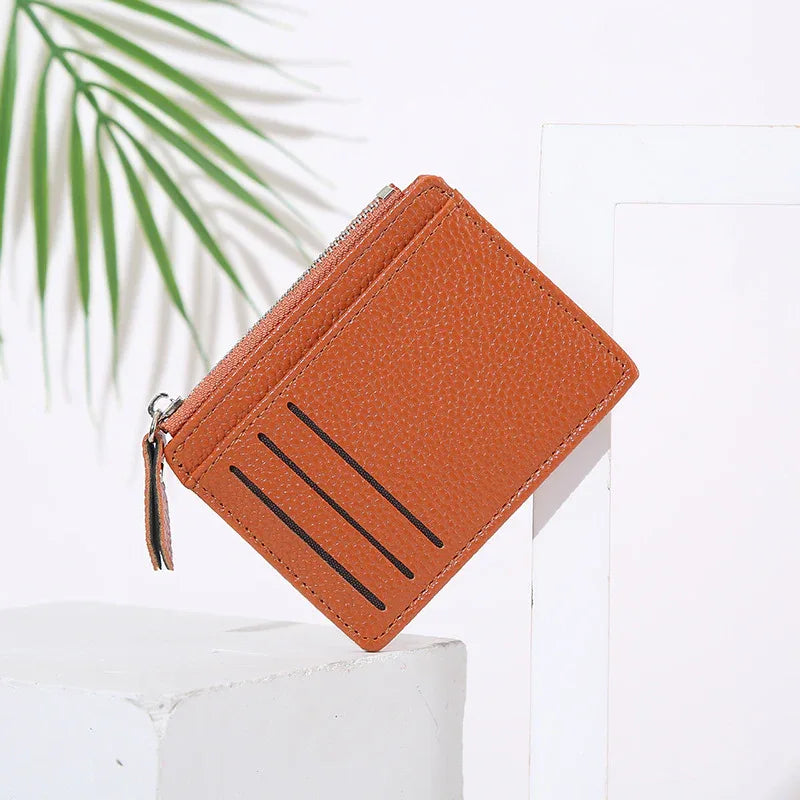 Women's Bag Holder Zipper Solid Color Lychee Pattern Business Cards - DanaFashionstore