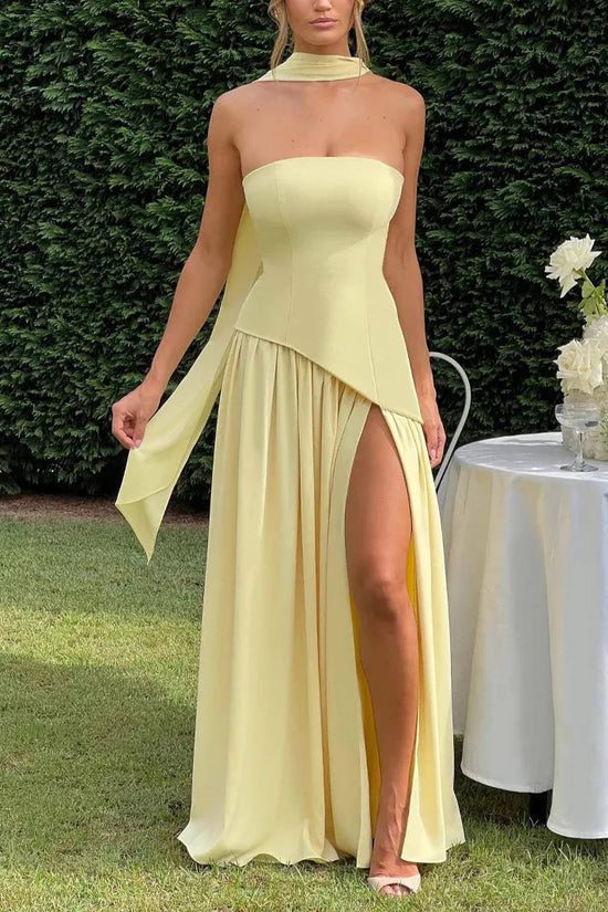 Fashion Sexy Backless Tube Top Pure Color Split Dress - DanaFashionstore