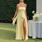Fashion Sexy Backless Tube Top Pure Color Split Dress - DanaFashionstore