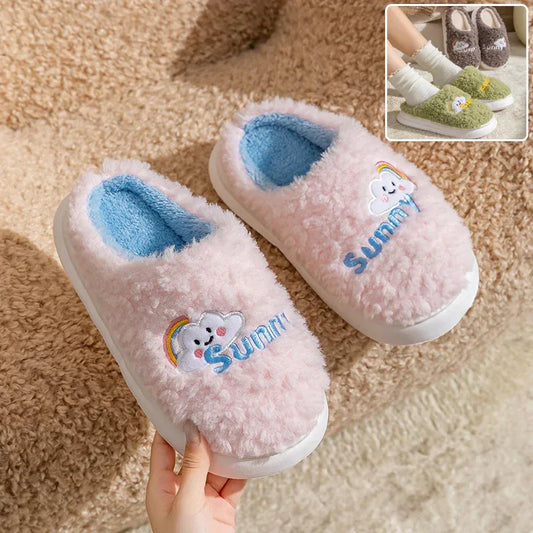 Cute Cartoon Cotton Slippers Thick Bottom Home Slippers Fashion Floor Bedroom Slipper Women Men Couples Warm House Shoes - DanaFashionstore