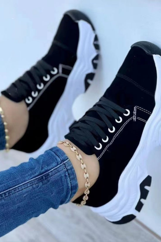 Round Head Thick Bottom Low-top Casual Shoes For Women Plus Size Lace Up Pumps