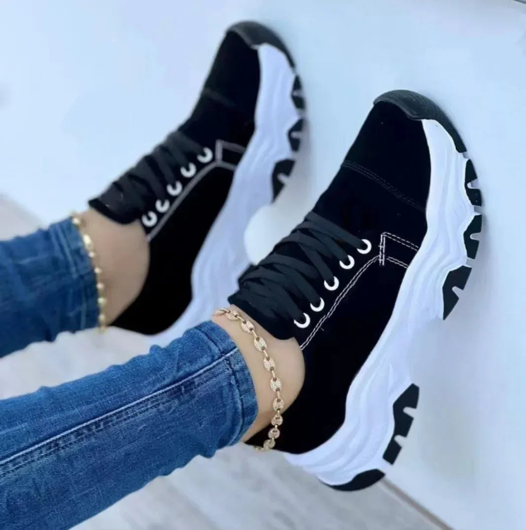 Round Head Thick Bottom Low-top Casual Shoes For Women Plus Size Lace Up Pumps - DanaFashionstore