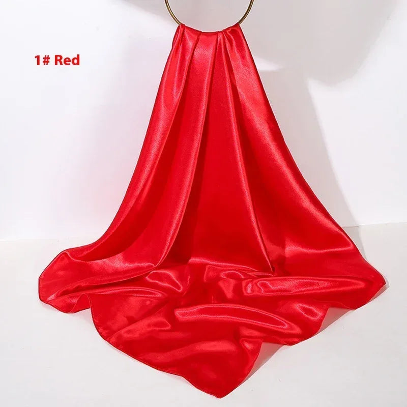 Pure Color Silk Scarf Artificial Silk 90cm Shiny Satin Shawl - DanaFashionstore