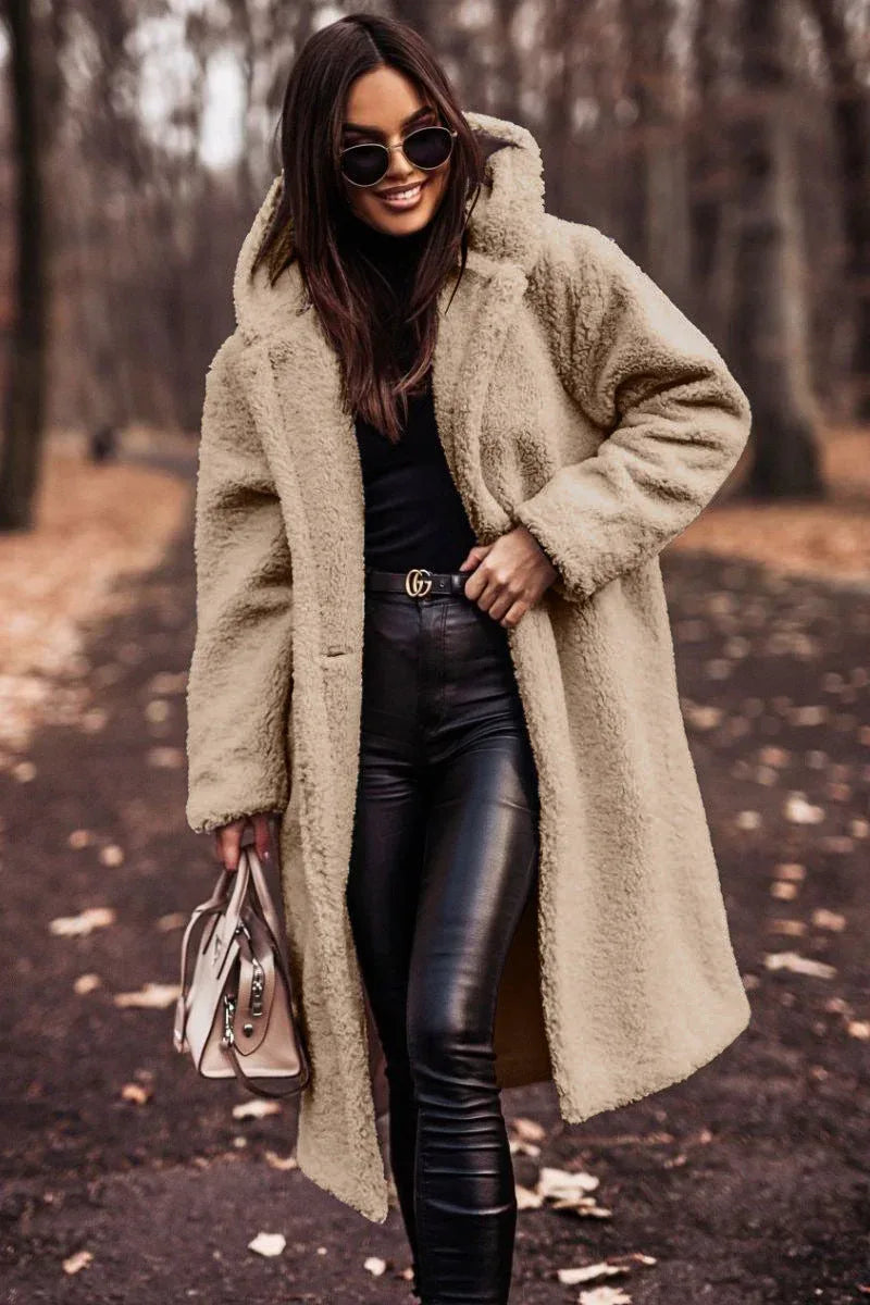 Autumn Winter Fashion Elegant Long Coat Woman Plush Warm Faux Fleece Coat Women Teddy Jacket Female Teddy Coat Outwear Ladies - DanaFashionstore