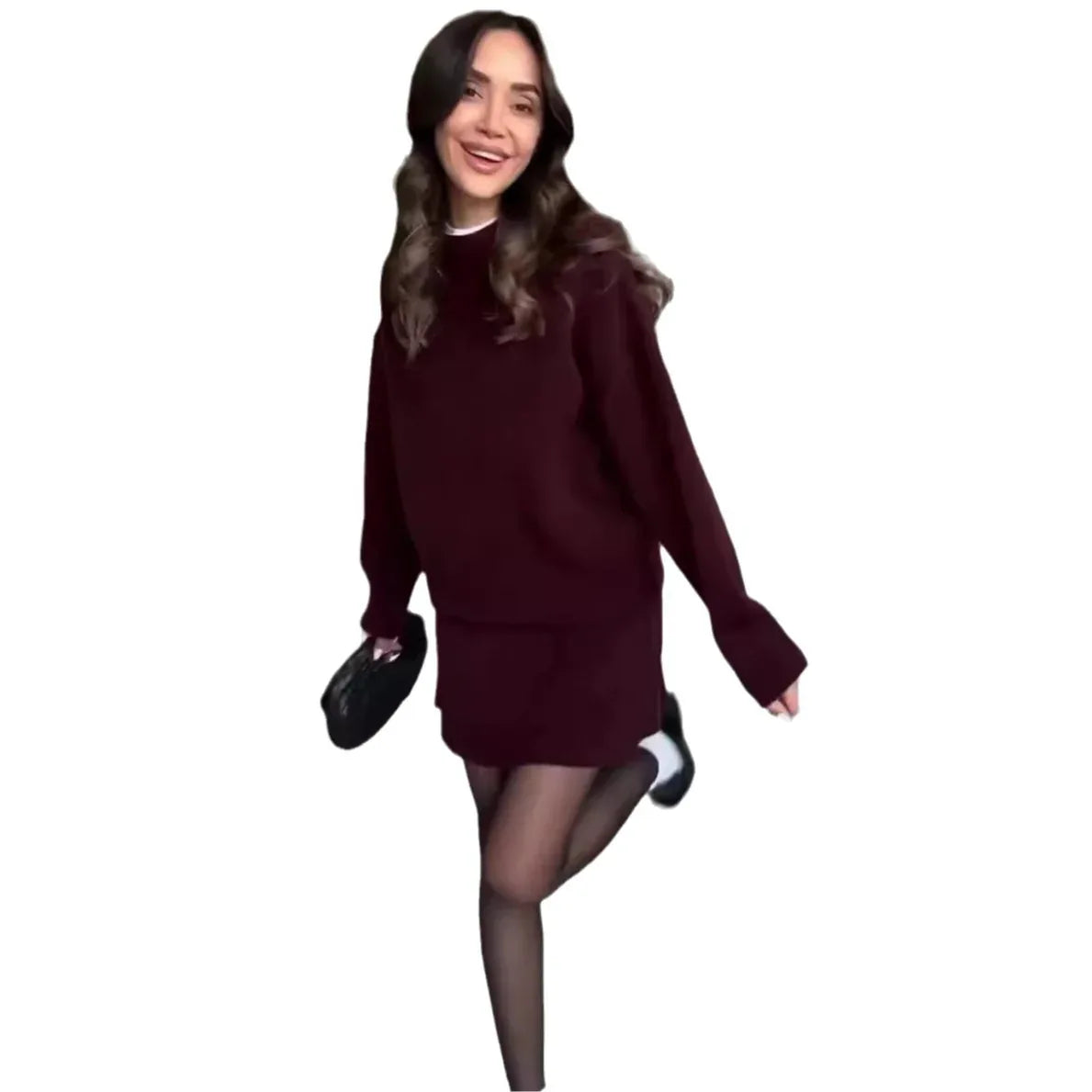 Sweater Skirt Sets For Women 2 Pieces Knit Casual Versatile Long Sleeve Pullover Elegant Solid High Waist Mini Skirt Outfit - DanaFashionstore