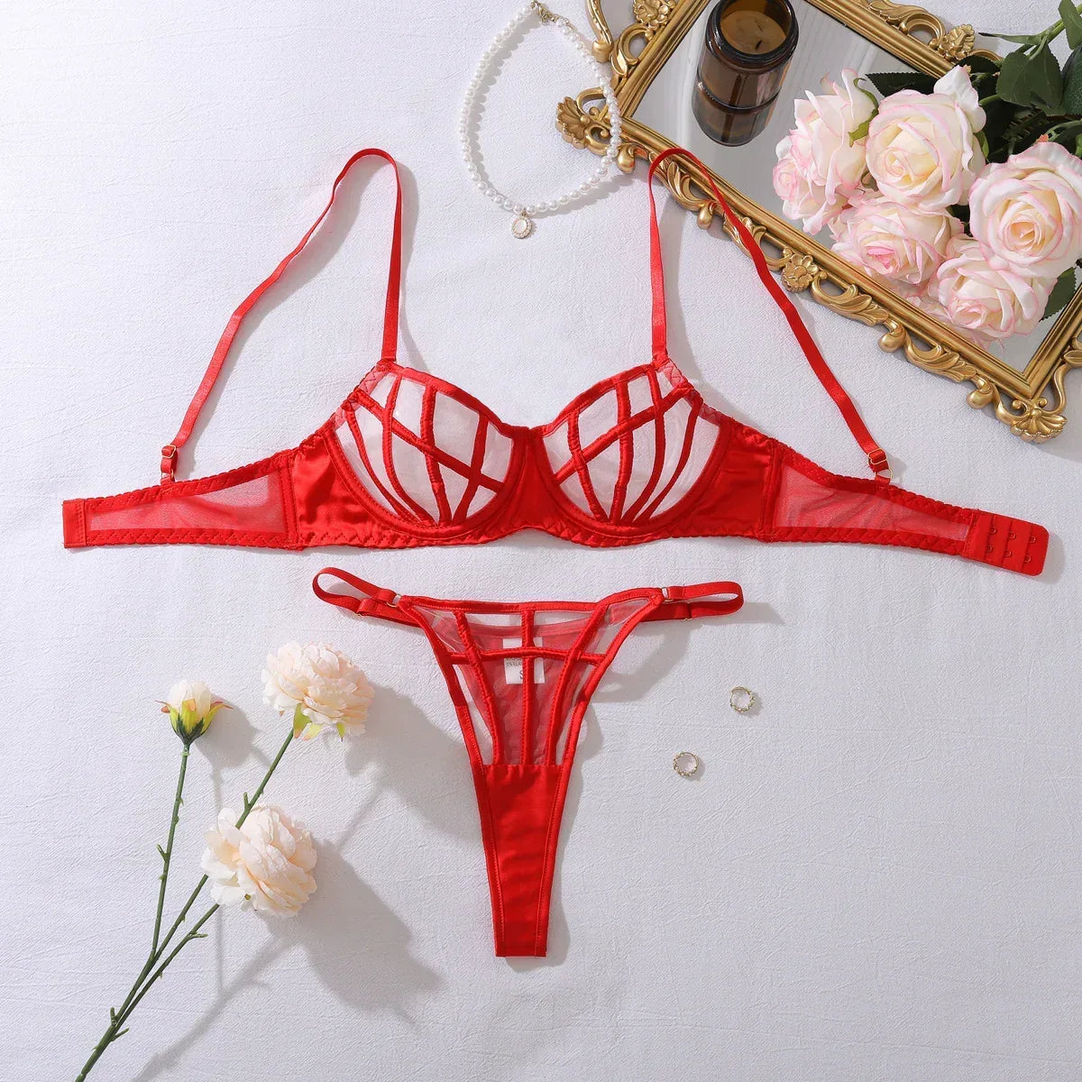 Summer Transparent Mesh Body Shaping Split Adjustment Type Sexy Lingerie Set - DanaFashionstore