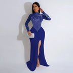 Rhinestone Pearl See-Through Dress 2026 - Waist-Tight Split Dress - DanaFashionstore