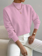 Women's Pullover Sweater Casual Solid Color Mid-high Neck Long-sleeved Knitted Tops Clothing - DanaFashionstore
