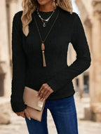 A Solid-colored Long-sleeved Top For Ladies - DanaFashionstore