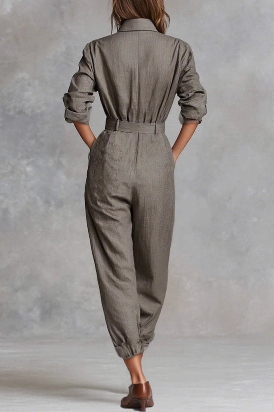 New Women's Long-sleeved Lapel Jumpsuit Women