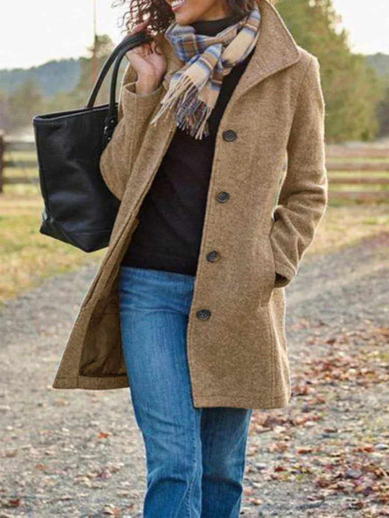 Winter Single-breasted Lapel Coat Fashion Commuter Slim Mid-length Jacket Women's Clothing - DanaFashionstore