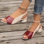 Ins Plaid Stone Pattern Sandals Summer Peep Toe Block Heels Ankle-strap Office Shoes For Women - DanaFashionstore