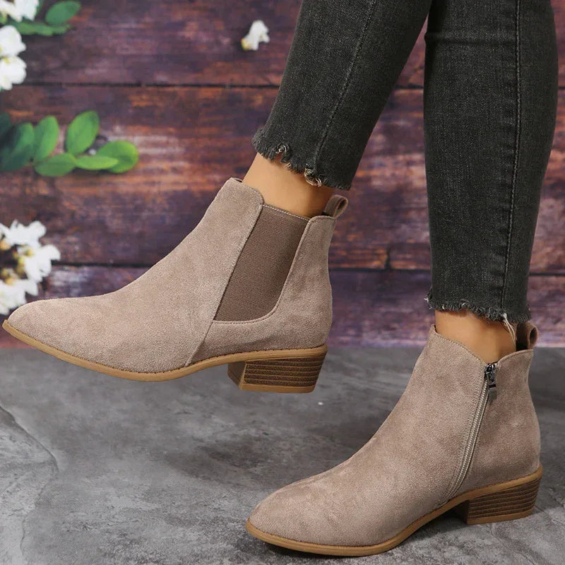 Pointed Suede Elastic Band, Thick Heel Casual Single Shoes For Women - DanaFashionstore