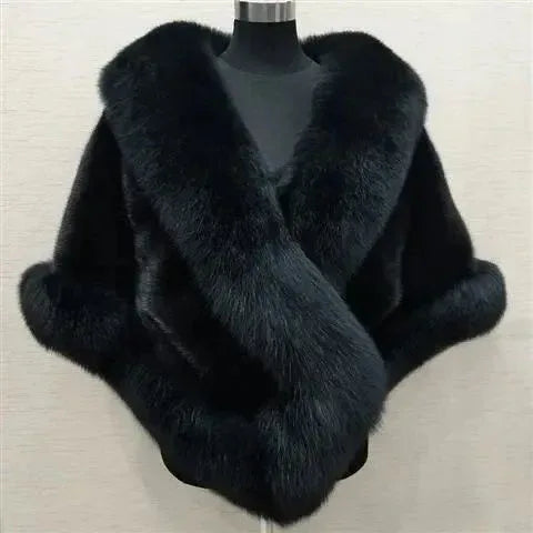 Imitated Mink Fox Fur Cape Coat Plus-sized Dress Shawl - DanaFashionstore