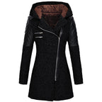 Women Warm Slim Full Zipper Coat Thick Woolen Coat Female Fall Winter Windbreaker Hooded Diagonal Zipper Women's Clothing - DanaFashionstore