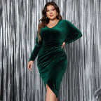 Plus Size Long Sleeve Slim Fit High Waist Dress - DanaFashionstore