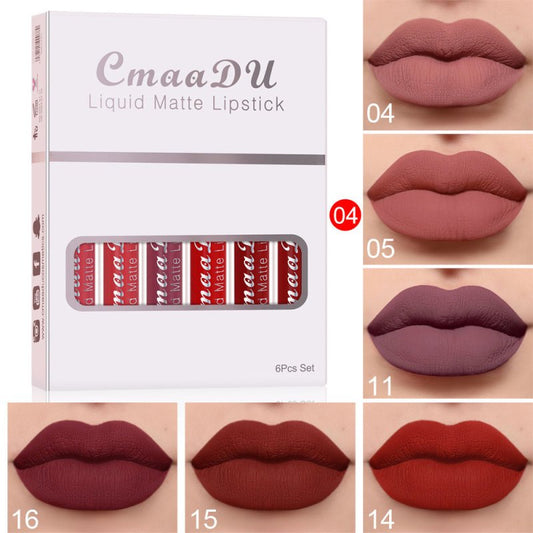 6 Boxes Of Matte Non-stick Cup Waterproof Lipstick Long Lasting Lip Gloss $9.99 Dana Fashion style: D makeup Product Information: Shelf life: 36 months Ingredients: Multivitamins Box packing size: Length: 85mm Width: 15mm Height: 107mm 6 boxed weight: abo