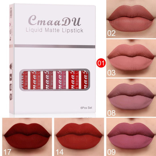 6 Boxes Of Matte Non-stick Cup Waterproof Lipstick Long Lasting Lip Gloss $9.99 Dana Fashion style: A makeup Product Information: Shelf life: 36 months Ingredients: Multivitamins Box packing size: Length: 85mm Width: 15mm Height: 107mm 6 boxed weight: abo