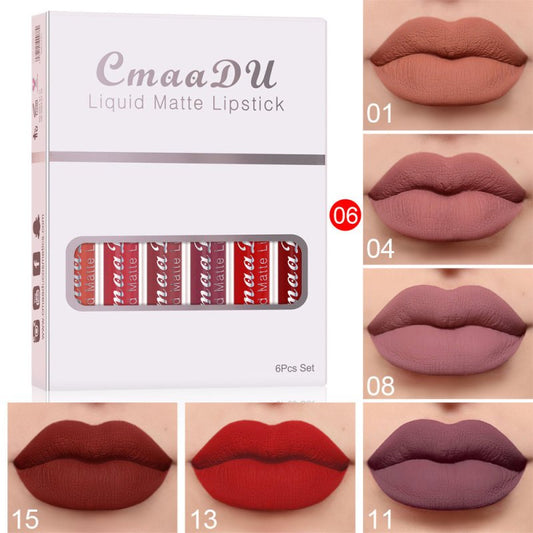 6 Boxes Of Matte Non-stick Cup Waterproof Lipstick Long Lasting Lip Gloss $9.99 Dana Fashion style: F makeup Product Information: Shelf life: 36 months Ingredients: Multivitamins Box packing size: Length: 85mm Width: 15mm Height: 107mm 6 boxed weight: abo